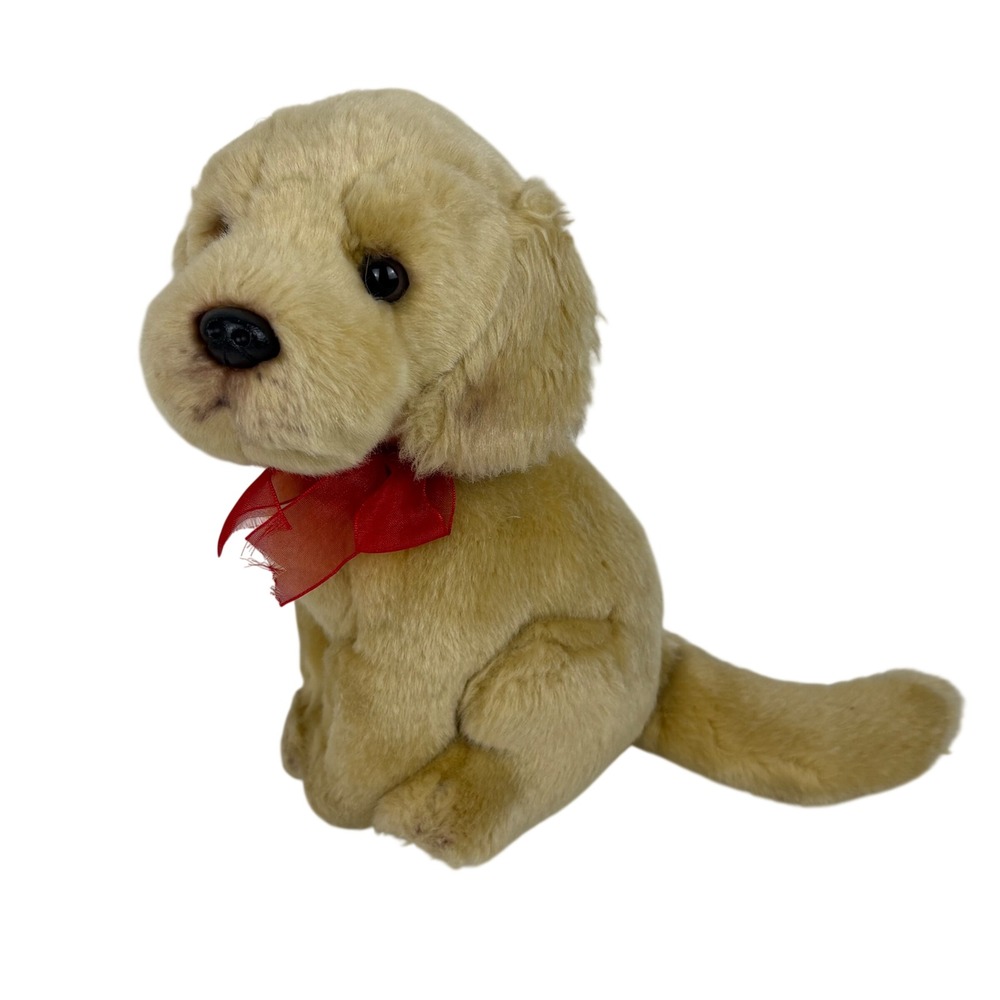 Russ Berrie Golden Retriever Puppy‎ Plush Tan Sitting Dog Red Bow 8 inch Stuffed